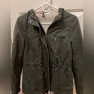 Olive Green Fur Lined Hooded Jacket